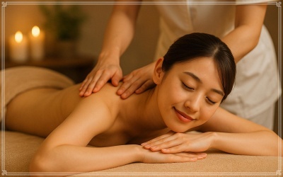 近江八幡市で身体の疲労改善するオイルマッサージならbody care salon eteのマンツーマンの施術風景